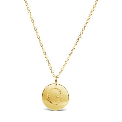 Gold Initial Engraved Disc Pendant