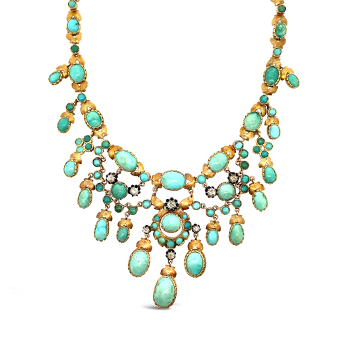 French Turquoise & Diamond Estate Necklace