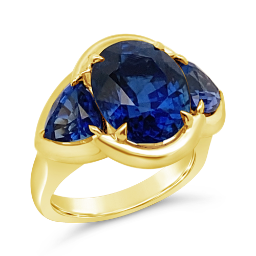 Three Stone Blue Sapphire Ring