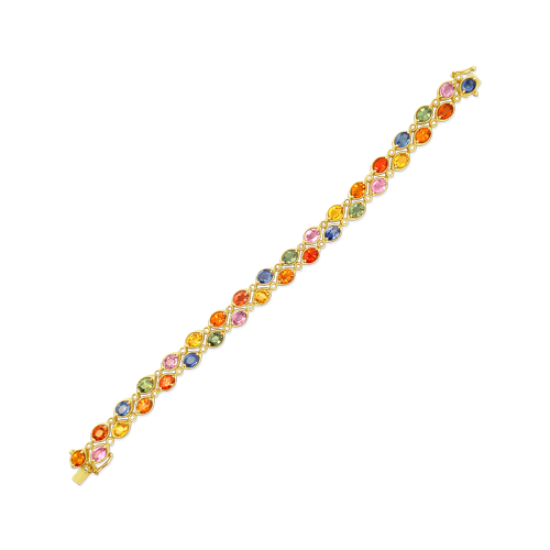 Double Row Rainbow Sapphire & Diamond Bracelet