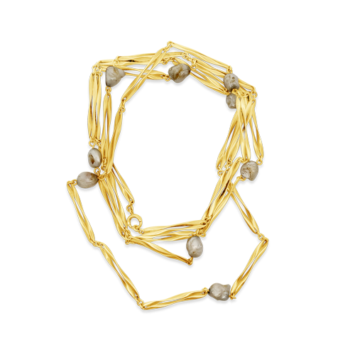 Gold French Estate Necklace with Pearls