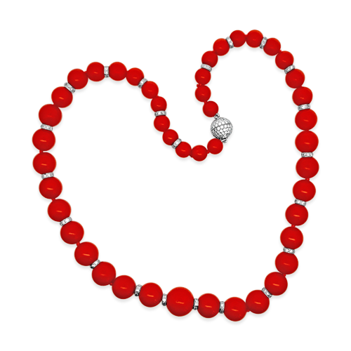 Coral Bead & Diamond Necklace