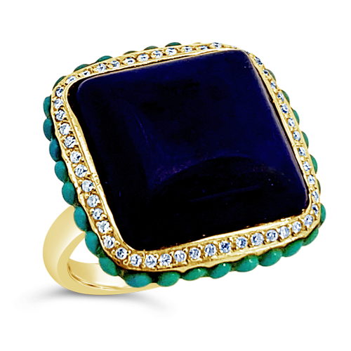 Lapis, Turquoise & Diamond Ring