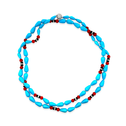 Turquoise, Coral & Diamond Necklace