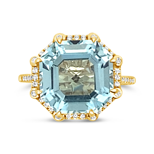 Octagonal Blue Topaz & Diamond Ring
