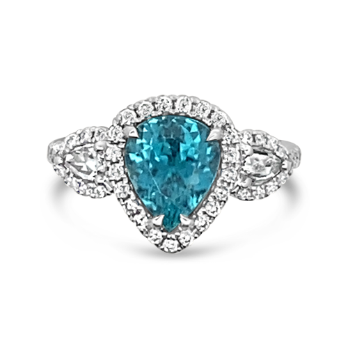 Blue Zircon & Diamond Ring