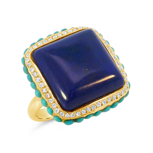 Lapis, Turquoise & Diamond Estate Ring