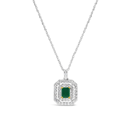 Emerald & Diamond Double Halo Pendant