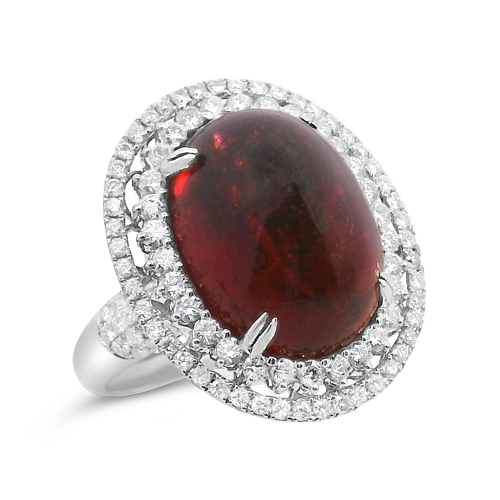 Cabochon Rubellite & Diamond Ring