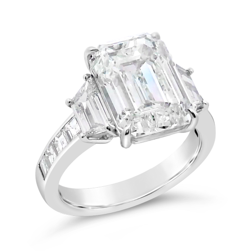 Emerald cut & Trapezoid Diamond Engagement RIng