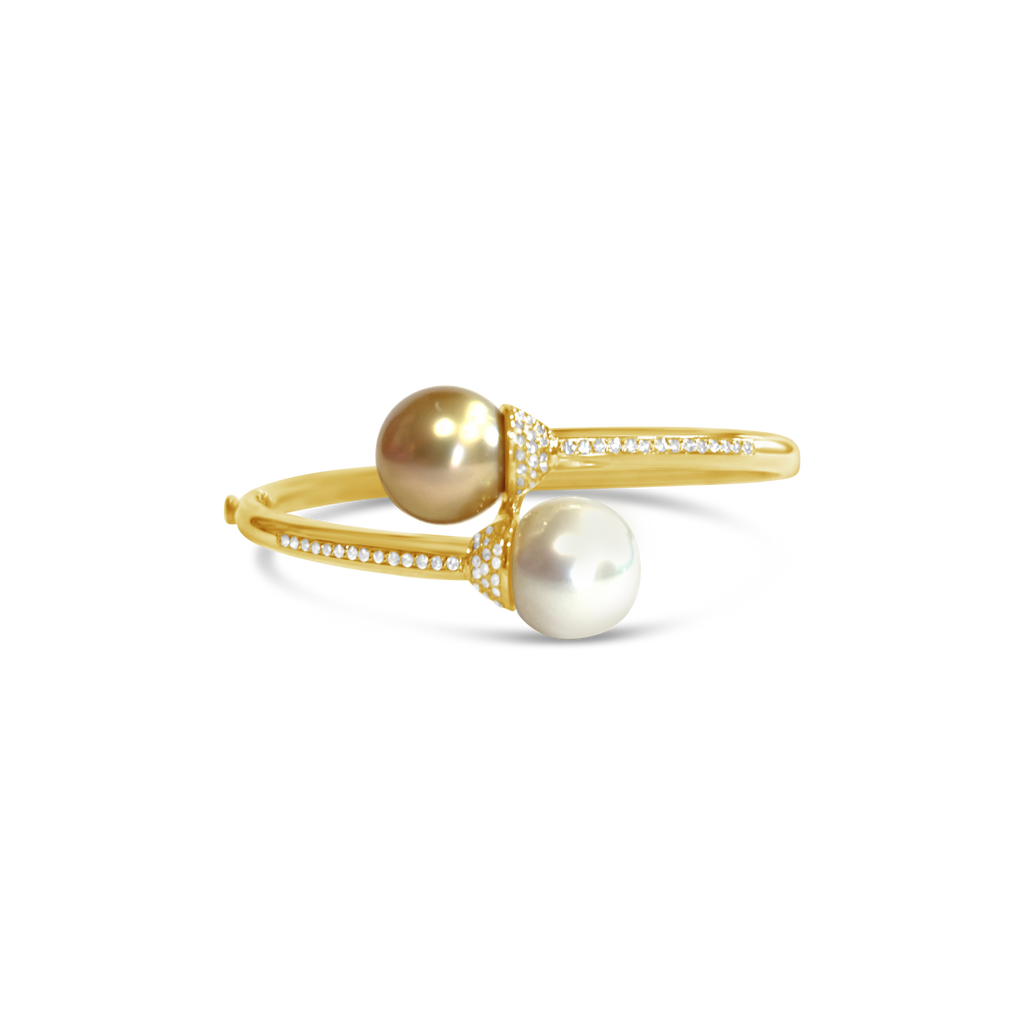Pearl & Diamond Bypass Bangle Bracelet