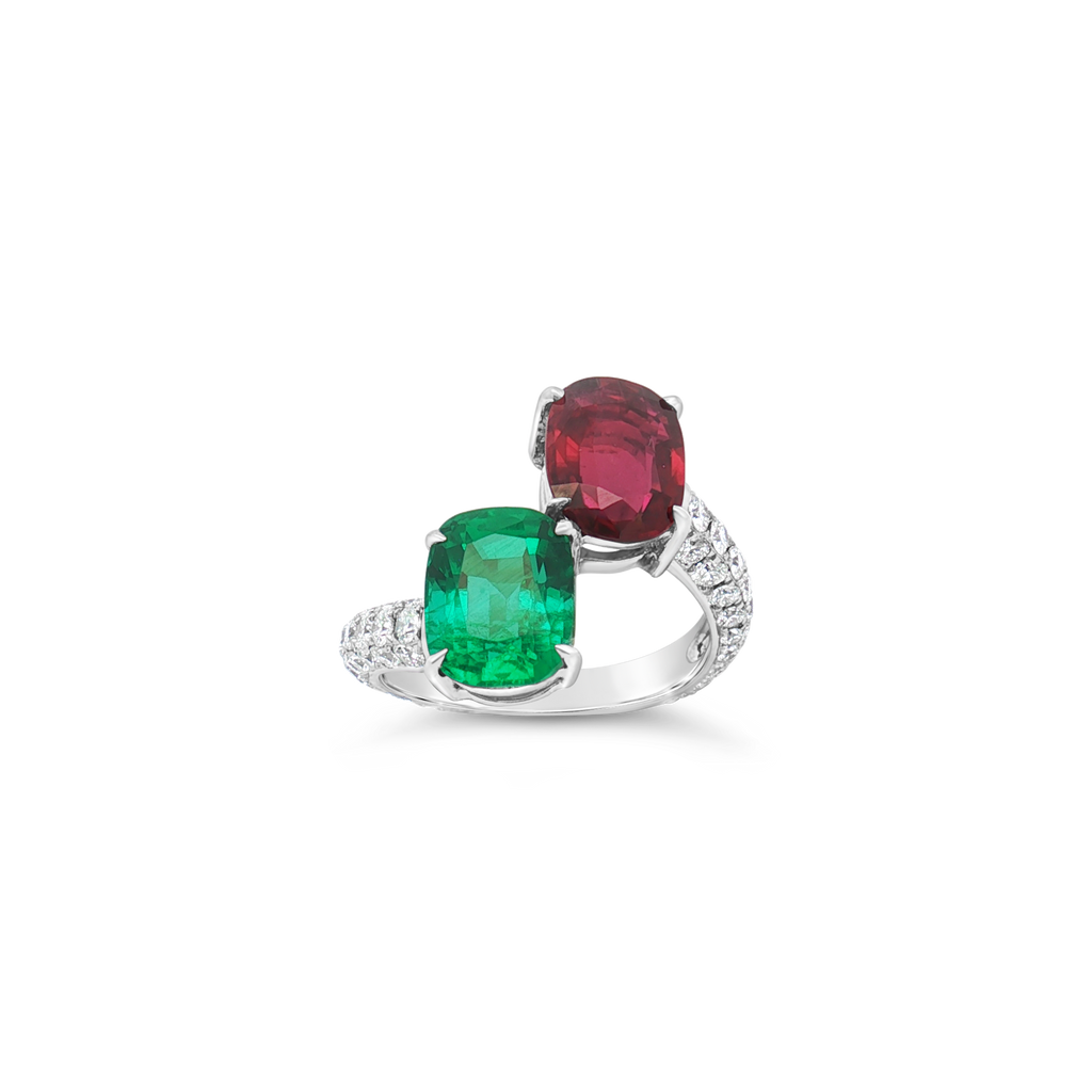 Emerald, Ruby & Diamond Bypass Ring