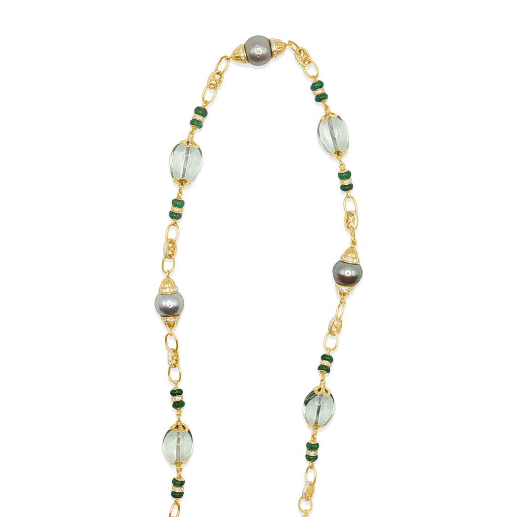 Emerald, Aquamarine, Tahitian Pearl & Diamond Estate Necklace
