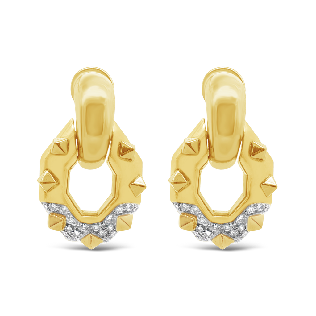 Gold & Diamond Door Knocker Estate Earrings