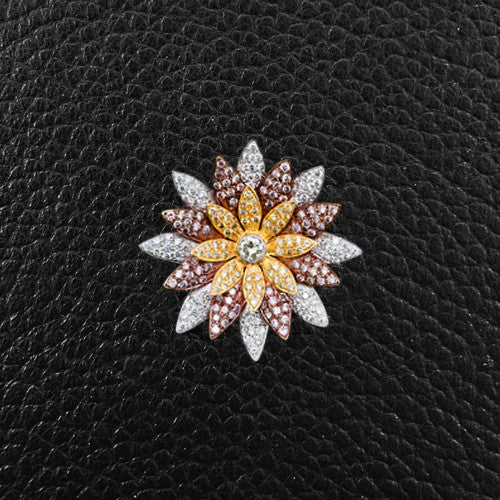 Pink, Yellow & White Diamond Flower Pin/Pendant