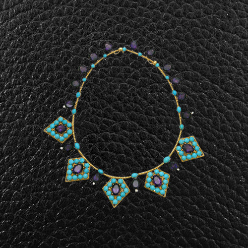 Amethyst, Turquoise & Diamond Estate Necklace