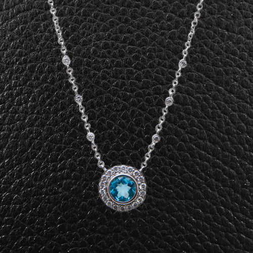 Blue Topaz & Diamond Pendant