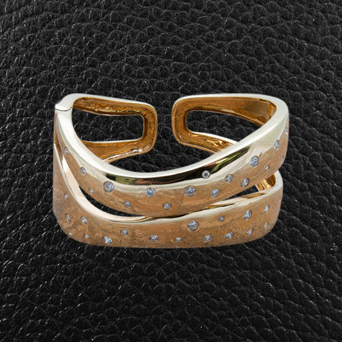 Contemporary Gold & Diamond Hinged Cuff Bracelet