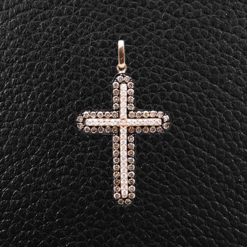 Brown & White Diamond Cross Pendant