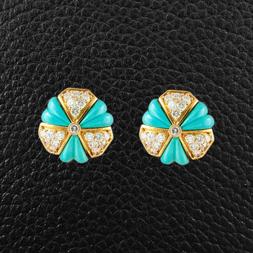 Turquoise & Diamond Estate Earrings