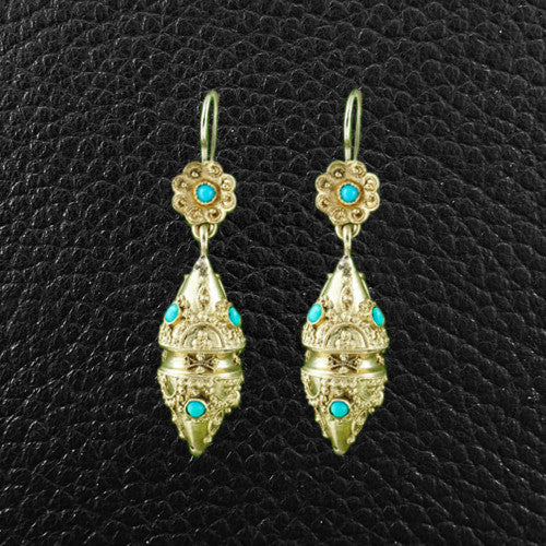 Gold & Turquoise Etruscan Revival Earrings