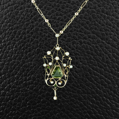Peridot & Pearl Art Nouveau Pendant