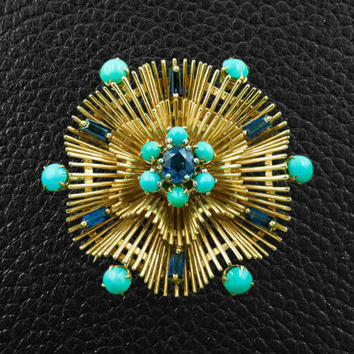 Sapphire & Turquoise Estate Pin