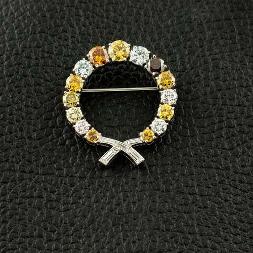 Fancy Color Diamond Circle Estate Brooch
