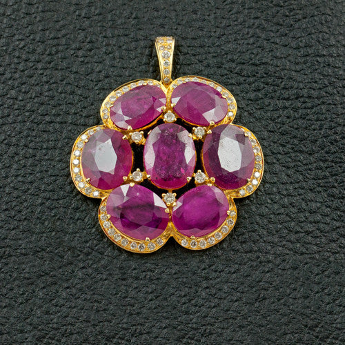 Ruby & Diamond Flower Pendant