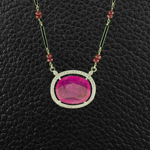 Ruby, Onyx & Diamond Necklace