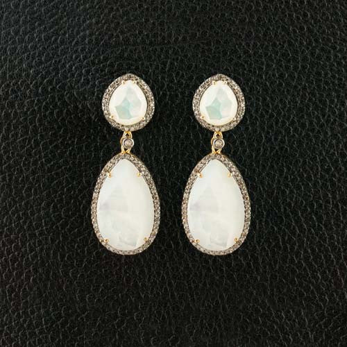 Mother of Pearl & Diamond Dangle Earrings