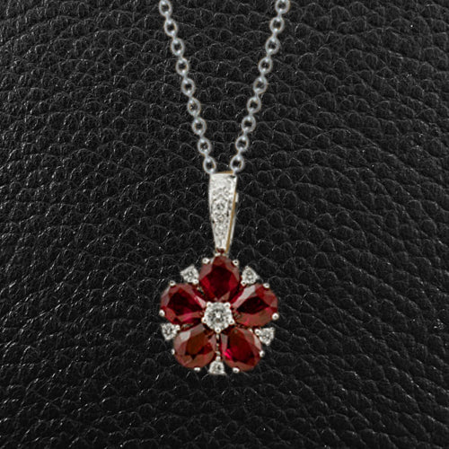 Ruby & Diamond Flower Pendant