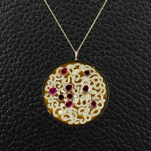 Burma Ruby & Diamond Pendant with Black Enamel