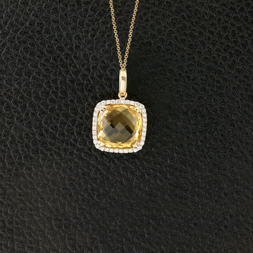 Cushion Citrine & Diamond Pendant