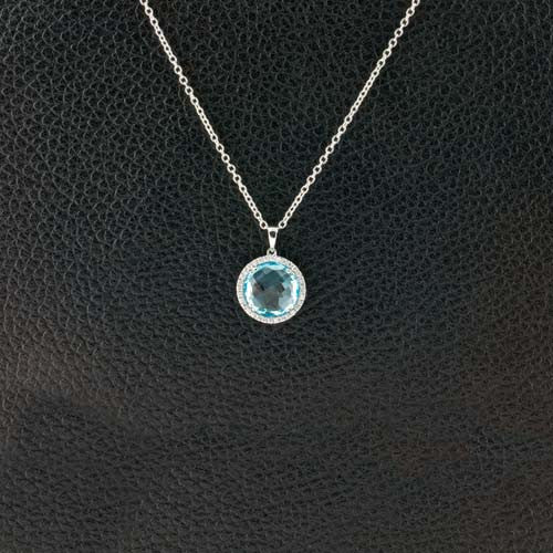 Blue Topaz & Diamond Pendant