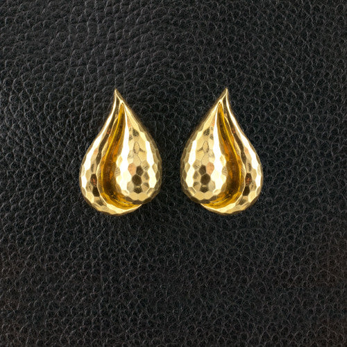 Hammered Tear Drop Shaped Estate Earrings