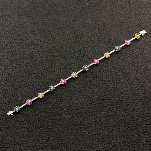 Blue, Pink & Yellow Sapphires with Diamonds Bracelet