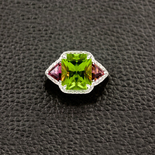 Peridot, Pink Tourmaline & Diamond Ring