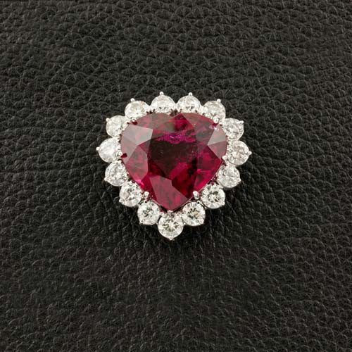 Heart Shaped Pink Tourmaline & Diamond Pendant