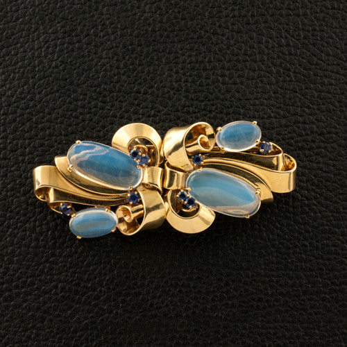 Moonstone & Sapphire Estate Clips