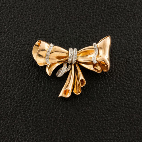 Gold & Diamond Estate Bow Pin