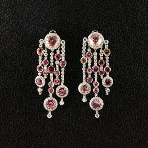 Pink Tourmaline & Diamond Dangle Estate Earrings