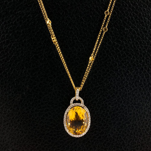 Oval Citrine & Diamond Pendant
