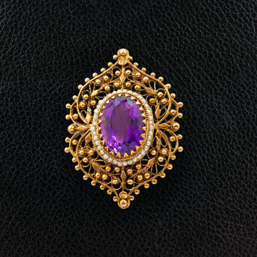Amethyst & Pearl Estate Pin/Pendant