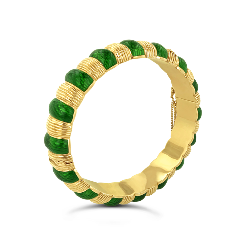 Tiffany Gold & Green Enamel Estate Bangle Bracelet