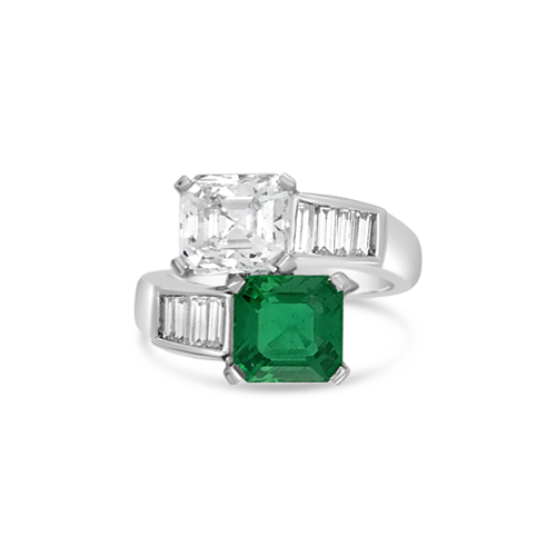 Emerald & Diamond Bypass Ring
