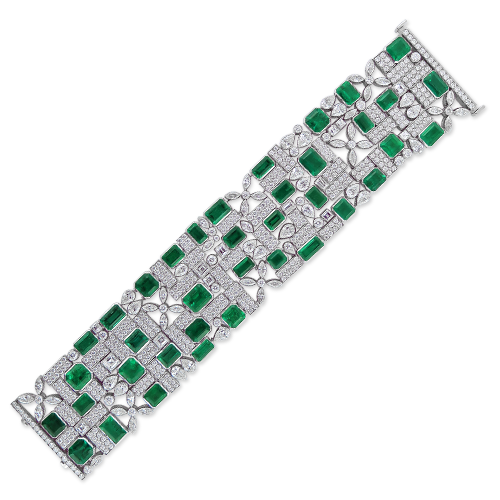 Wide Emerald & Diamond Bracelet