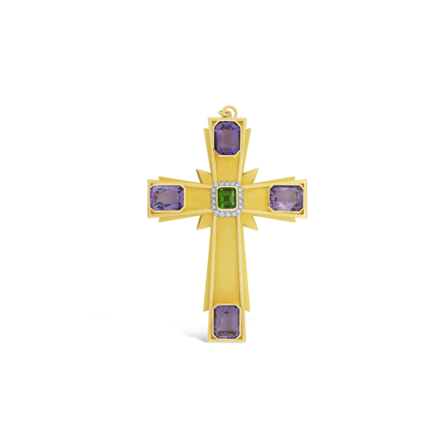 Amethyst, Peridot & Diamond Estate Cross Pendant