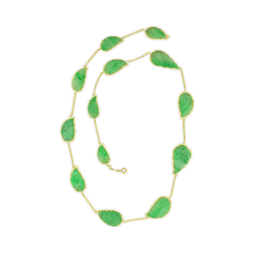Carved Jade Leaf Estate Necklace