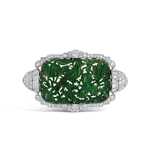 Antique Jade & Diamond Brooch